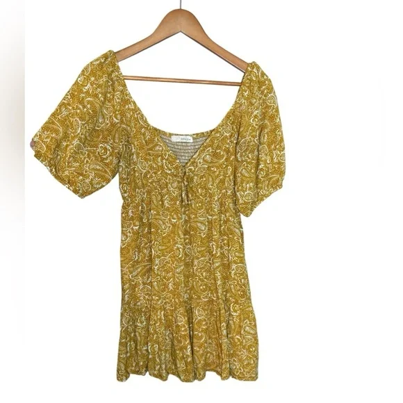 Rewind Boho Mixed Paisley Print Juniors Sz Large Yellow Mini Dress - Picture 5 of 9